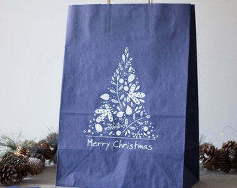6 Handled Blue Christmas Gift Bags, Navy Merry Christmas Gift Bags, Christmas Wrapping Kit, Festive Gift Bags, Gift Bag, Gift Wrapping Bags