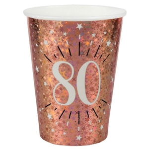 10 Rose Gold 80th Birthday Cups, Sparkling Foil 80th Party Cups, 80th Birthday Paper Cups, Milestone Age 80 Party Cups, Rose Gold Party
