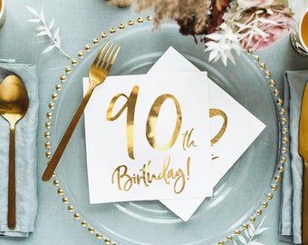 20 Gold 90th Birthday Paper Napkins, 90th Party Napkins, Gold Ninetieth Birthday Napkins, Milestone Birthday Napkin, Gold Birthday Tableware