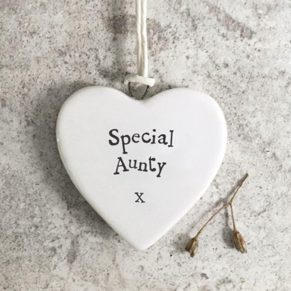 Mini Porcelain Heart Special Aunty Gift, Family Keepsake, Hanging Heart, Porcelain Keepsake For Family, Aunty Christmas Gift