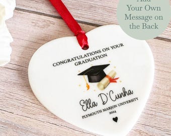 Personalised Graduation Gift,  Graduate Porcelain Heart, College University Friends Gift, Graduation Bauble, Ceramic Graduation Keepsake Tag