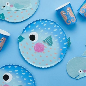 8 Puffer Fish Paper Plates, Under The Sea Party Plates, Childrens Mermaid Seaside Birthday Party, Girls Boys  Novelty Paper Plates