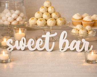 Wooden Wedding Sweet Bar Sign, White Wedding Table Decorations, Candy Table Freestanding Sign, Wedding Decorations.
