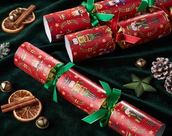 Red Royale Deluxe Nutcracker Christmas Crackers, Festive Paper Party Tableware, 34cm Crackers for Christmas Dinner & Celebrations, Set of 6