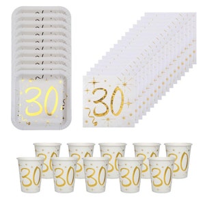 Set per la festa del 30° compleanno in oro con piatti, tovaglioli e bicchieri, stoviglie per il 30° compleanno, decorazioni per la festa del 30° compleanno, set per la festa del 30° compleanno in oro