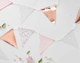 Floral Ditsy Rose Gold Flag Bunting, Rose Gold Party Decorations, Floral Bunting, Afternoon Tea Party Decor, Ditsy Floral Range