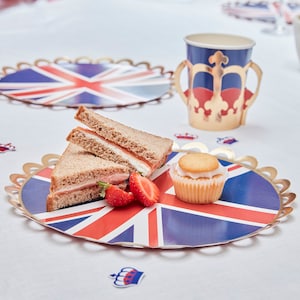 Kings Coronation Partyware and Decorations, Street Party Union Jack Bunting Plates Napkins Cups Table Confetti, British Partyware image 2