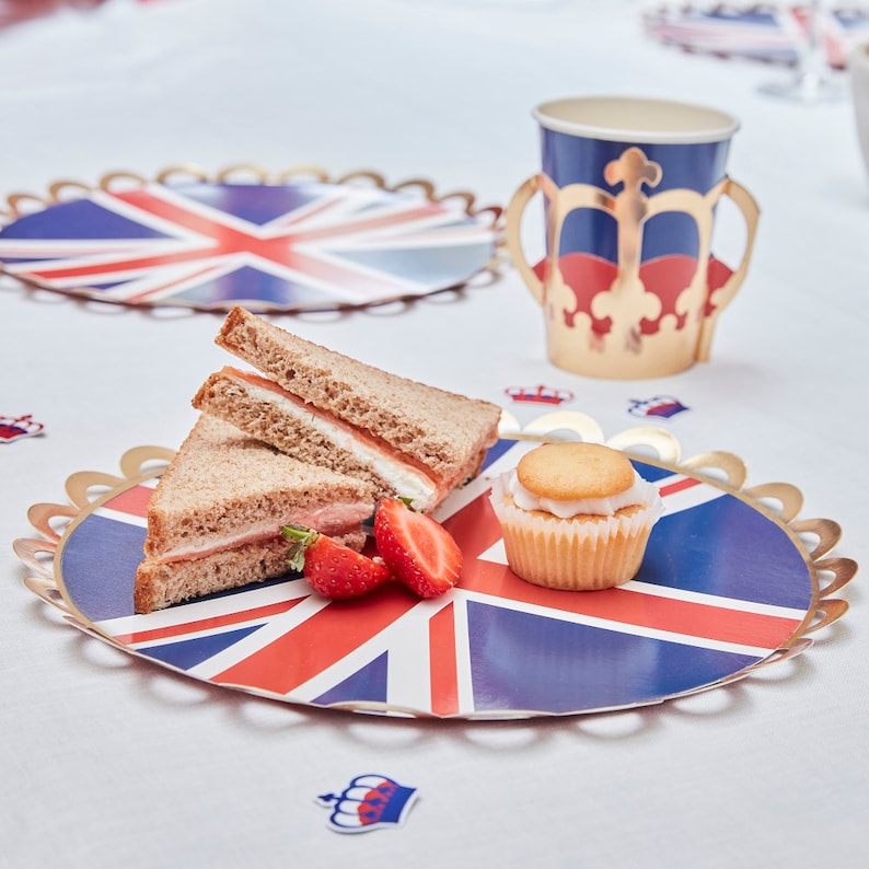 Kings Coronation Partyware and Decorations, Street Party Union Jack Bunting Plates Napkins Cups Table Confetti, British Partyware image 2