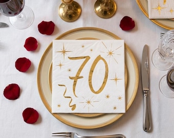 20 Cocktail Gold 70th Birthday Party Napkins, Canape 70th Birthday Paper Napkins, Age 70 Foil Birthday Tableware, 70th Milestone Partyware