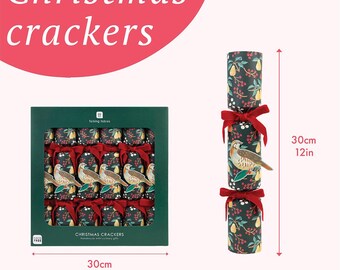 Partridge and Pear Christmas Crackers with Culinary Gifts, Green and Red Festive Table Decorations for Seasonal Dining (Pack of 6, 30 cm)