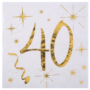 20 Cocktail Gold 40th Birthday Party Napkins, Canape 40th Birthday Paper Napkins, Age 40 Foil Birthday Tableware, 40th Milestone Partyware