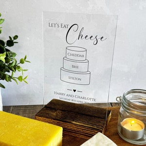 Personalisiertes Käse-Menü, Hochzeitsdessert-Schild, Käsebrett-Aromen-Schild, klassisches durchsichtiges A5-Acrylschild, benutzerdefinierte Menüs der Menüleiste