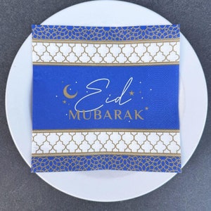 20 Navy Eid Mubarak Paper Napkins, Blue Gold Ramadan Partyware, Eid Paper Party Napkins, Ramadan Tableware Decorations