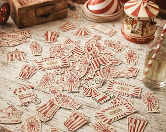 Vintage Style Circus Table Confetti in Red and White Paper for Birthday Party Decorations Table Scatter (2 to 4.5 cm)