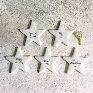 Tiny Porcelain Star Token With Words, Gift Token, Keepsake Gift, Mini Porcelain Star, Thank You Gift, Christmas Gift, Birthday Gift Friends