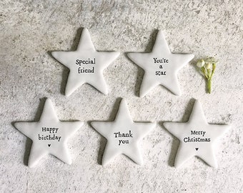 Tiny Porcelain Star Token With Words, Gift Token, Keepsake Gift, Mini Porcelain Star, Thank You Gift, Christmas Gift, Birthday Gift Friends