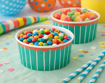 Green Paper Ramekin Party Dishes, Small Round Food Bowls for Birthdays, Kids Parties and Happy Celebrations (Pack of 4, 12.5 cm)
