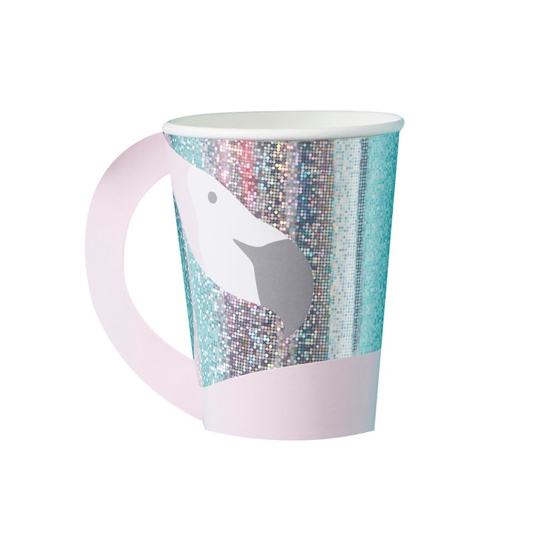 Flamingo Shaped Holographic Paper Party Cups x 8