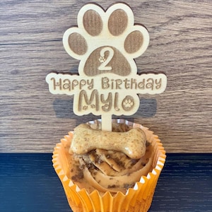 Dog Birthday Cupcake Topper, Personalised Cake Topper For Dogs, Puppy Party, Paw Print Cake Topper, Cupcake Decoration, Pet Cake Pick 1