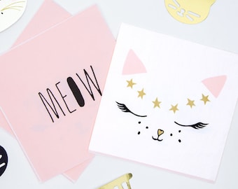 20 Cute Kitty Cat Paper Party Napkins, Cat Themed Birthday Party, 1st Birthday Napkins, Pink Gold Birthday Decor, Cute Party Napkins