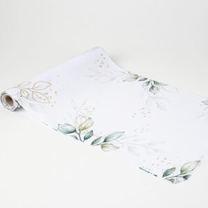 Botanical White Gold Green Foliage Fabric Table Runner, Wedding Table Decoration, Green Gold Table Runner, Party Table Decoration 5m image 4