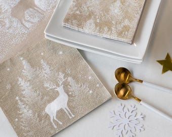 Christmas in the Snow Paper Napkins, Brown Rustic Festive Tableware for Christmas Dinners and Seasonal Gatherings (Pack of 20, 16.5 cm)