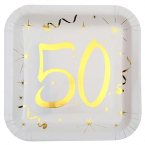 10 Gold folierte 50. Geburtstag Papierteller, funkelnde Folie 50. Party Geschirr, 50. Geburtstagsfeier, 50 Jahre Meilenstein Partygeschirr