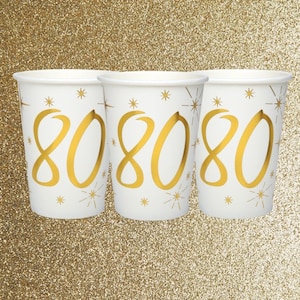 10 Gold 80th Birthday Paper Cups, Age 80th Birthday Party Cups, Gold 80th Birthday, Milestone Birthday, 80th Tableware Decorations