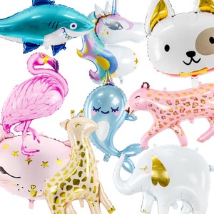 Large Animal Foil Balloons, Childrens Helium Balloon Gifts, Animal Party -Flamingo Cat Shark Narwhal Dog Leopard Unicorn Giraffe Elephant