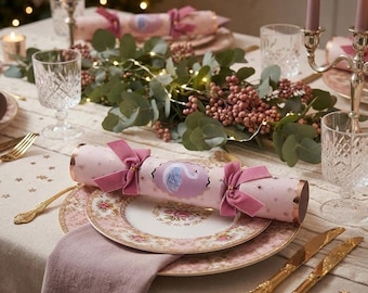 Yvonne Ellen Pink Swan Christmas Crackers, Pink Festive Paper Tableware, 32cm Crackers with Novelty Gift for Christmas Dinner, Set of 6