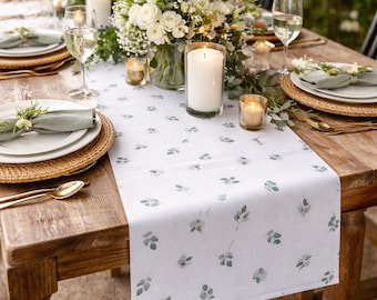 Camino de mesa con hojas botánicas, camino de mesa de tela para bodas, camino de mesa para bodas, decoración de mesa para el hogar con hojas verdes de 3 m