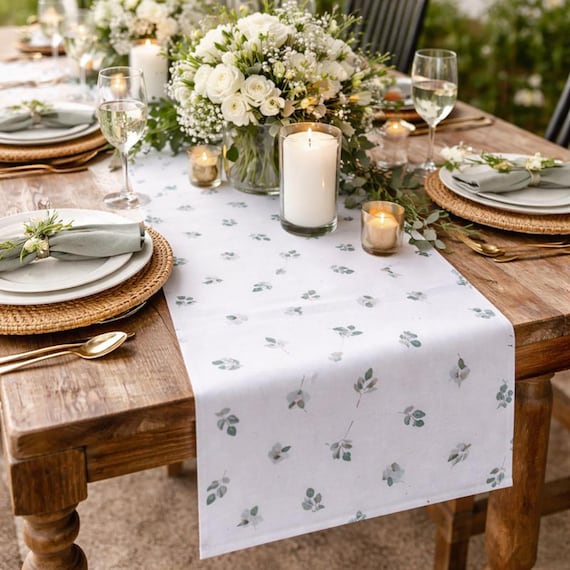 Botanischer Tischläufer, Hochzeit Stoff Tischläufer, Grünes Blatt Home Tischdekoration 3 m