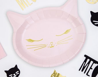 Platos para fiestas de gatitos, decoraciones rosas para fiestas de cumpleaños de gatos, lindos platos de papel de gatitos para cumpleaños de niñas, artículos para fiestas temáticas de gatos