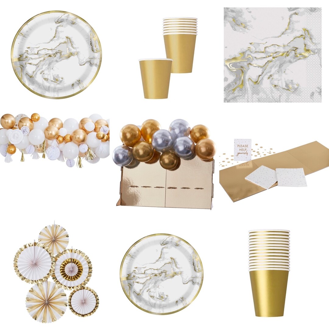 Gold Marble Partyware Selection, Marble Wedding Tableware, Gold