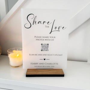 Wedding QR Code Sign, Share The Love Photobooth Sign, Personalised Photo Sharing Wooden Plaque, Wedding Reception Table Decorations