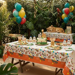 Safari Animal Themed Paper Table Cover,  Jungle Party Decorations, Safari Birthday Supplies, Animal Birthday Tablecover180cm X 120cm