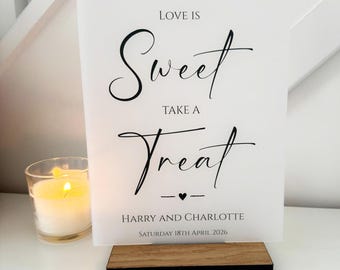 Klassiek gepersonaliseerd liefde is zoet ondoorzichtig bord, bord acryl bruiloft zoete bar, bord snoep tafel, bord dessertbar A4