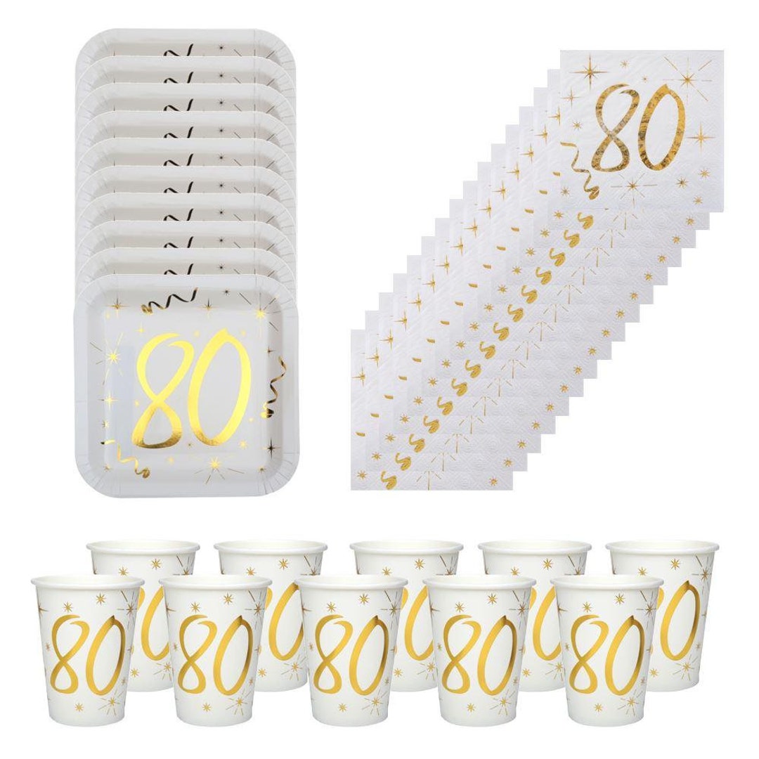 Gold 80th Birthday Party Pack With Plates Napkins and Cups, 80th Birthday Tableware, 80th Party