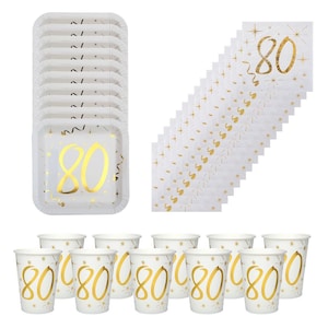 Gold 80th Birthday Party Pack With Plates Napkins And Cups, 80th Birthday Tableware, 80th Party Decorations, Gold 80th Party Set