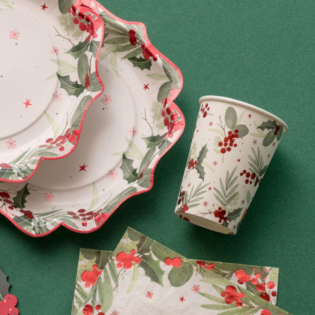 10 Red Berry Traditional Christmas Party Cups, Festive Party Cups