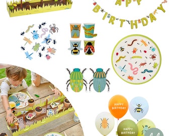 Childrens Birthday Bug Insect Partyware, Bug Paper Cups Plates Napkins & Decorations, Kids Party Decorations, Insect Birthday Party Balloons