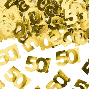 Leeftijd confetti, tafelconfetti nummer 50, gouden tafelconfetti 50e verjaardag, tafeldecoratie verjaardag, 50e verjaardag decoraties