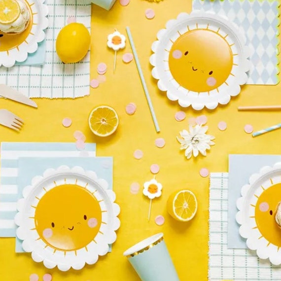 6 Sunshine Paper Plates, Sun Party Plates, Spring Garden Tea Party, Neutral Baby Shower Plates, Cute 1st Birthday Party Tableware