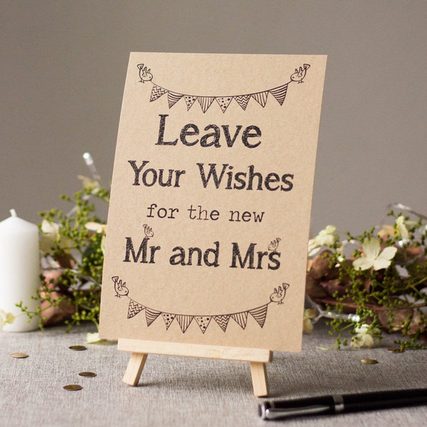 Rustic Guest Book Wedding Sign, Kraft Brown Leave Your Wishes For the New Mr Mrs A5 Sign And Easel, Rustic Wedding, Wedding Decorations