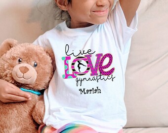 Camiseta personalizada de gimnasia de amor en vivo // Camisa de gimnasia personalizada // Linda camisa de gimnasia para niños pequeños y jóvenes // Camisa personalizada para niñas