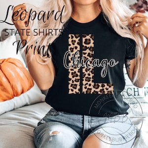 Leopard Print State T Shirt, State Pride Tee, Game Day Shirt, City Shirt, Leopard Custom Tee, Personalized Woman&#39;s Shirt, Hometown Shirt