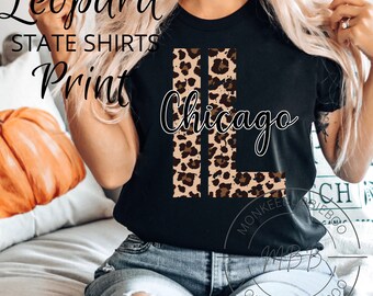 Leopard Print State T Shirt, State Pride Tee, Game Day Shirt, City Shirt, Leopard Custom Tee, Personalized Woman's Shirt, Hometown Shirt
