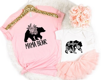 Mama Bear Baby Bear || Mama Baby Shirts || Mommy & Me Shirt Set || Floral Mama Bear Shirt || New Mama Shirts || Mommy Gift Set || Baby