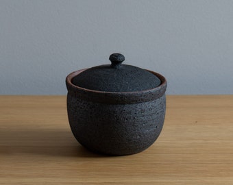 Japanese Shigaraki Ceramic Lidded Salt Pot - Charcoal (Large)