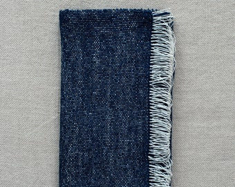 Handwoven Scarf - paper cotton and Japanese raw indigo speckled silk
